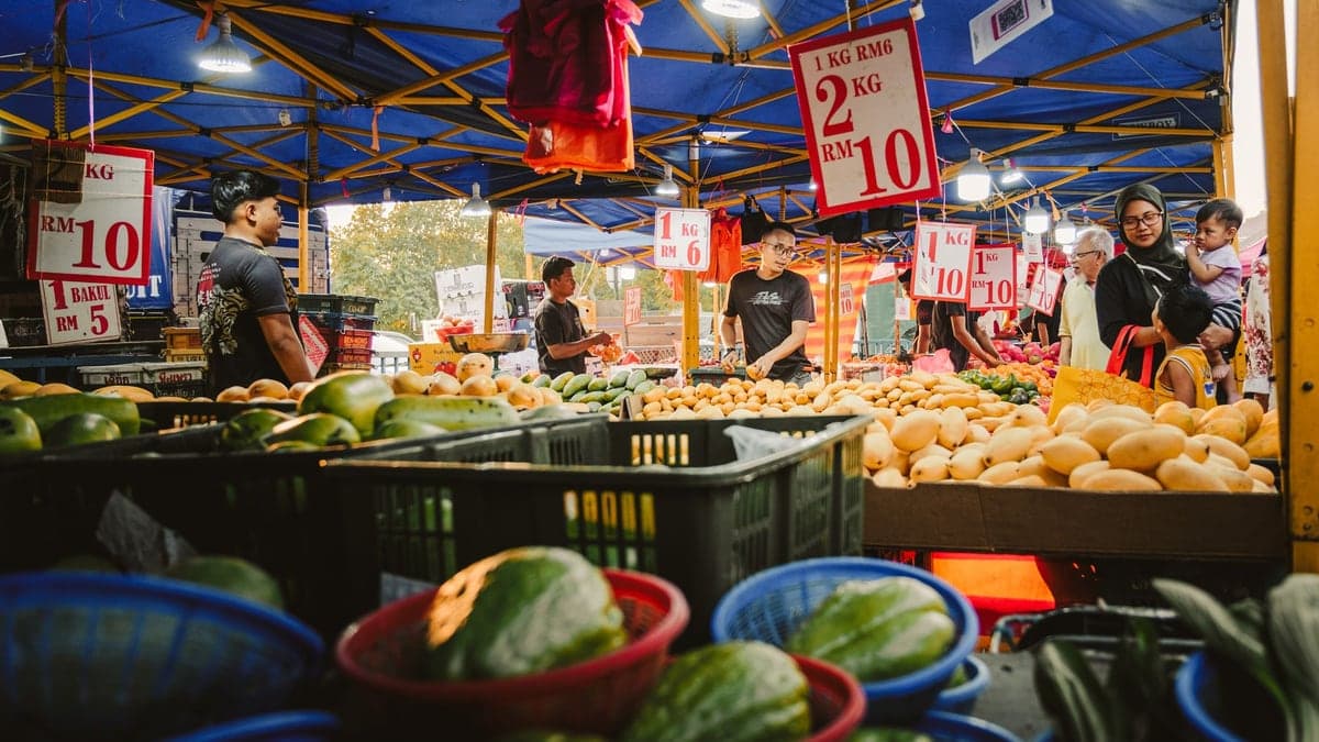 Fresh produce at a night market in Sepang, Malaysia.