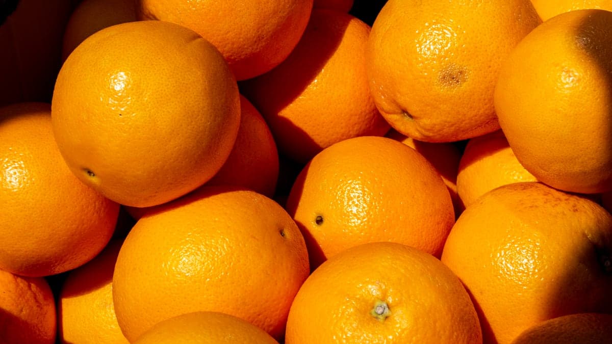 Fresh oranges at an outdoor market in Galway, Ireland.